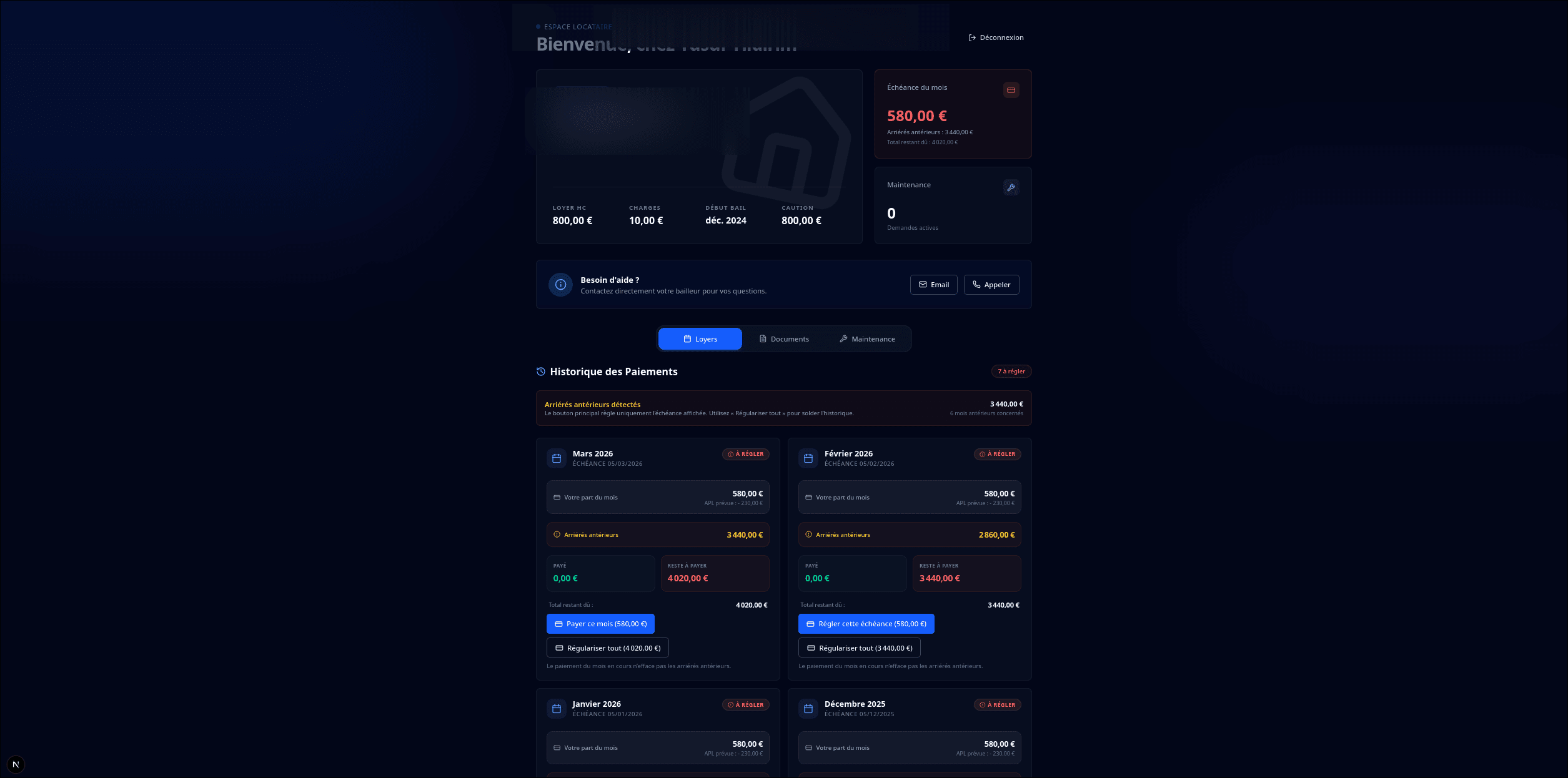 Capture du portail locataire Valoryn